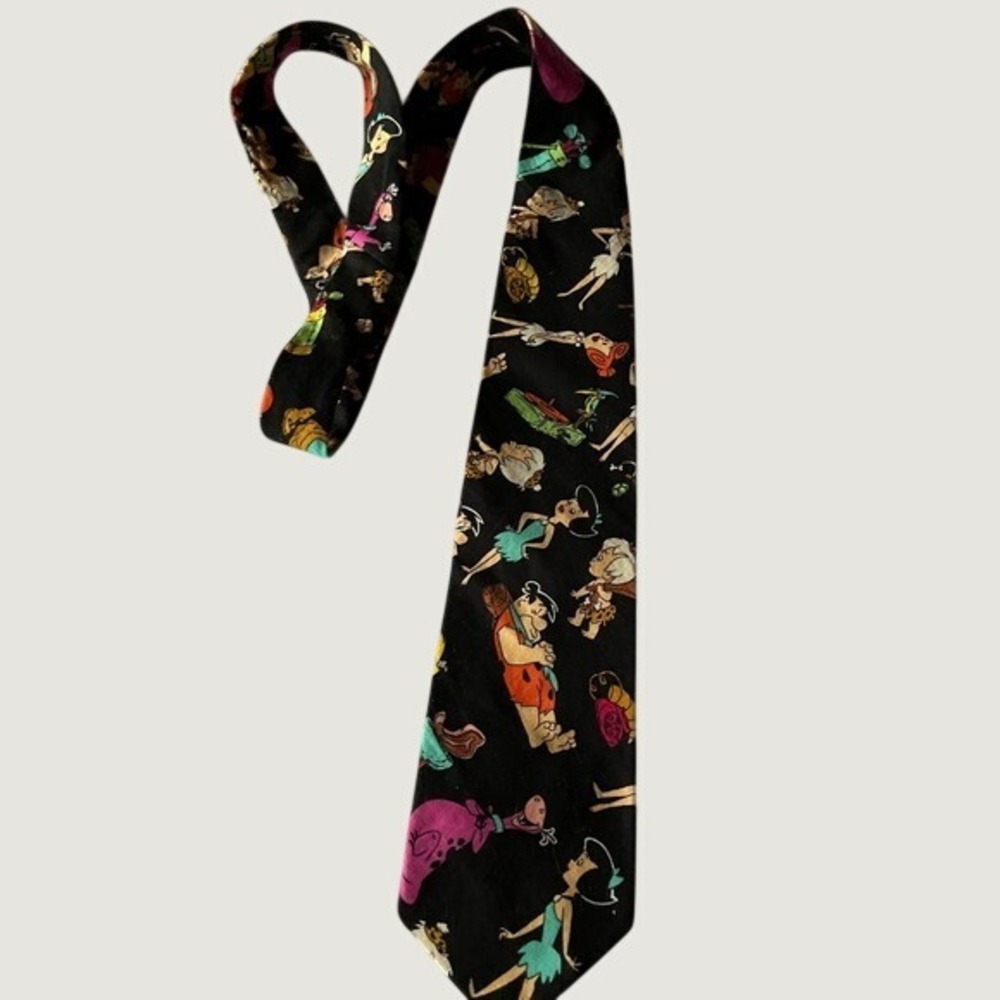Ralph Marlin Necktie Mens OS Black Excellent Flintstones Novelty Vintage 90s